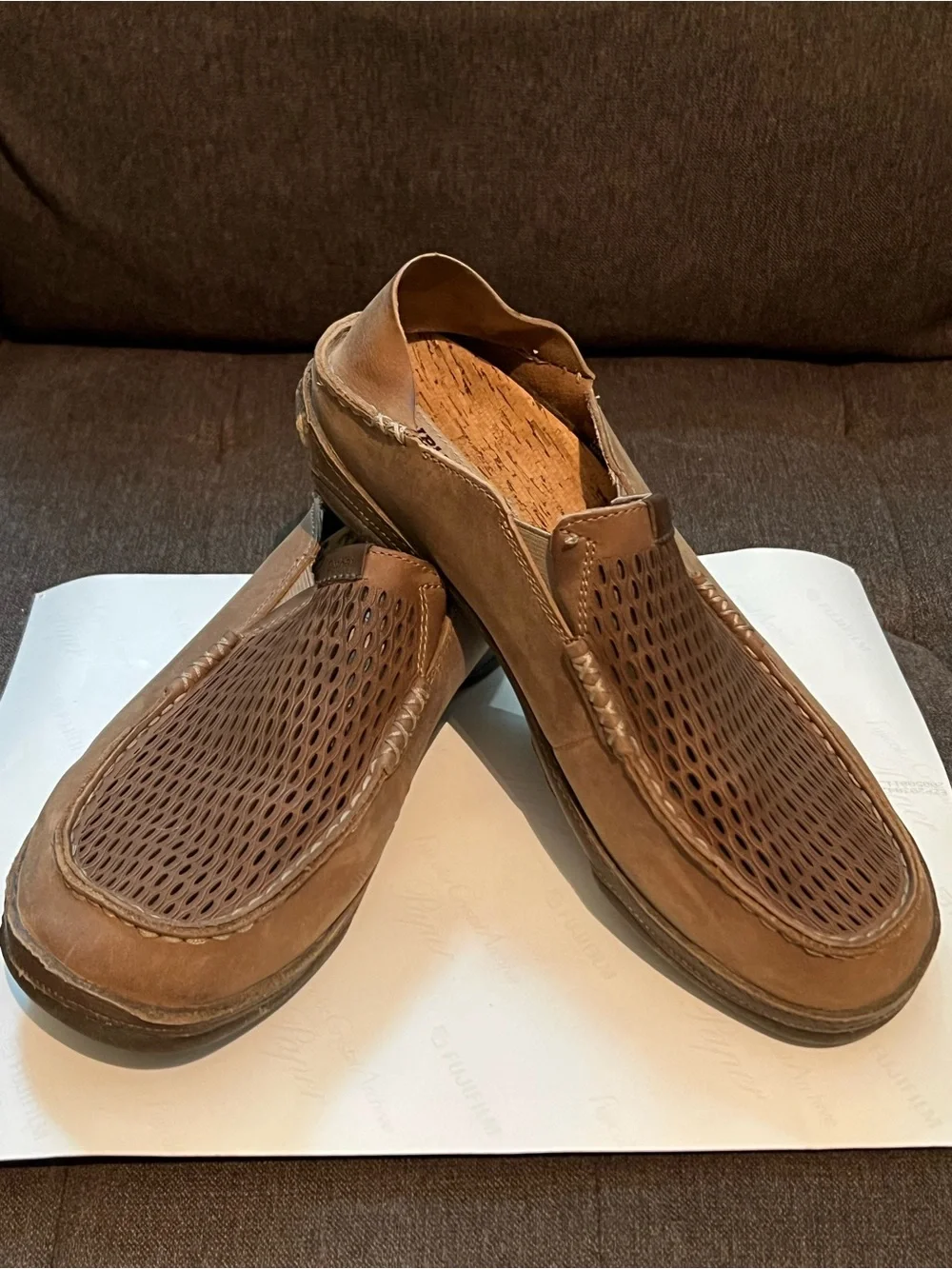 OluKai Men's Perforated Leather Loafers in Brown